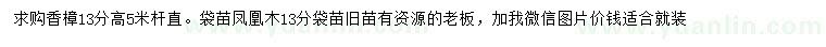 求购13公分香樟、凤凰木