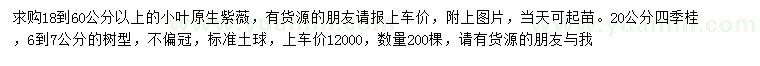 求购18-60公分以上小叶原生紫薇、20公分四季桂