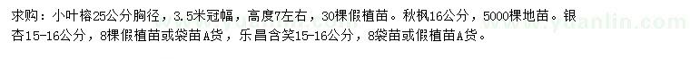 求购小叶榕、秋枫、银杏等