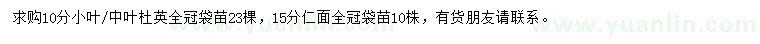 求购小叶、中叶杜英、仁面