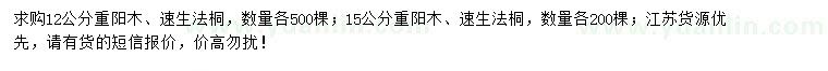 求购12、15公分重阳木、速生法桐