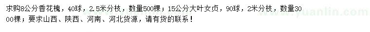 求购8公分香花槐、15公分大叶女贞