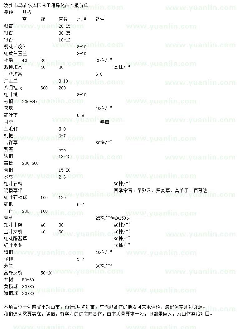 求购银杏、樱花、红黄白玉兰等