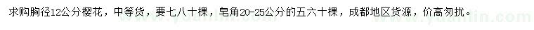 求购胸径12公分樱花、20-25公分皂角