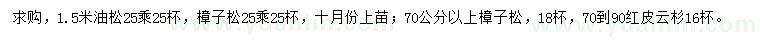 求购油松、樟子松、红皮云杉