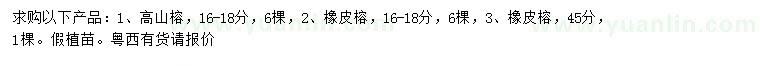 求购16-18公分高山榕、16-18、45公分橡皮榕