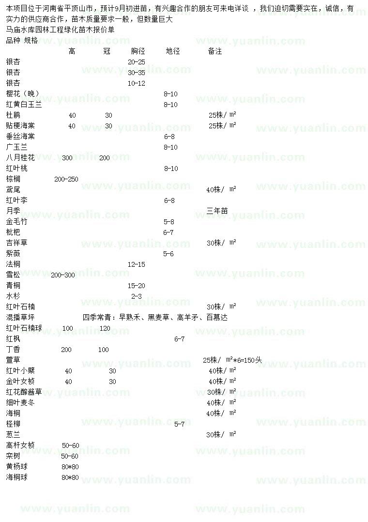 求购银杏、樱花、红白玉兰等