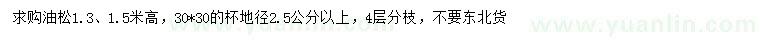 求购高1.3、1.5米油松