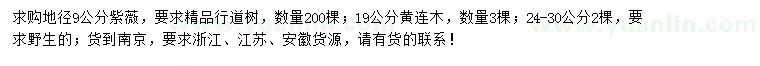 求购地径9公分紫薇、19、24-30公分黄连木