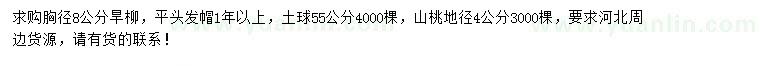 求购胸径8公分旱柳、地径4公分山桃