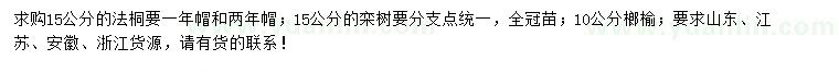 求购15公分栾树、法桐、10公分榔榆