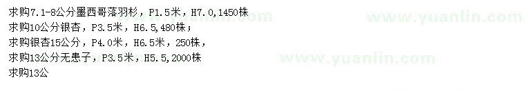 求购墨西哥落羽杉、银杏、无患子