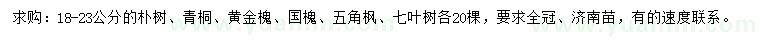 求购朴树、青桐、黄金槐等