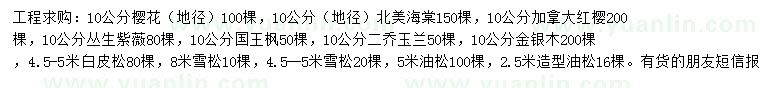 求购樱花、北美海棠、加拿大红樱等