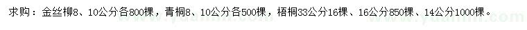 求购金丝柳、青桐、梧桐