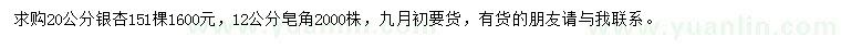 求购20公分银杏、12公分皂角