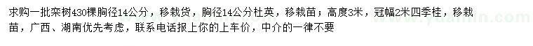 求购栾树、杜英、四季桂