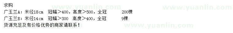 求购米径14、18公分广玉兰