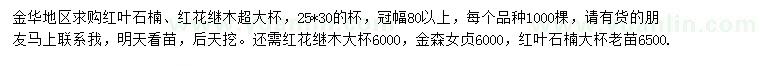 求购红花继木、金森女贞、红叶石楠