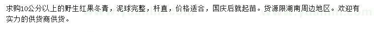 求购10公分以上野生红果冬青