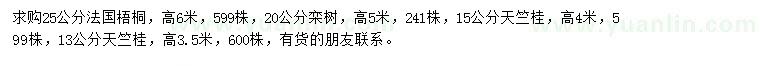 求购法桐、栾树、天竺桂