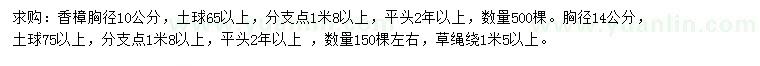 求购胸径10、14公分香樟