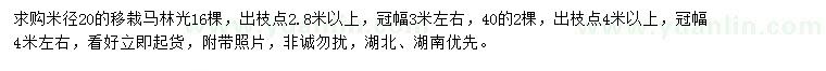 求购米径20、40公分马林光