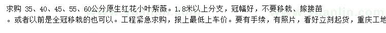 求购35、40、45、55、60公分红花小叶紫薇