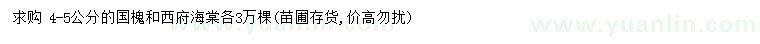 求购4-5公分国槐、西府海棠