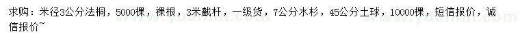 求购米径3公分法桐、7公分水杉