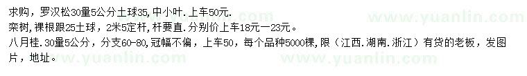 求购罗汉松、栾树、八月桂