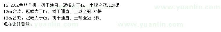 求购15-20公分金丝垂柳、12、15公分合欢