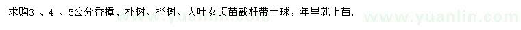 求购香樟、朴树、榉树等