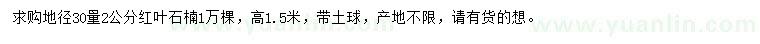 求购地径30量2公分红叶石楠