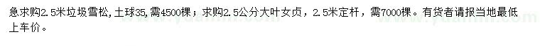 求购2.5米垃圾雪松、2.5公分大叶女贞