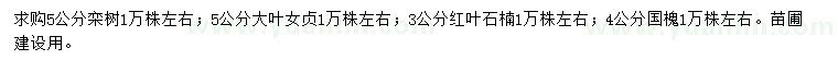 求购栾树、大叶女贞、红叶石楠等