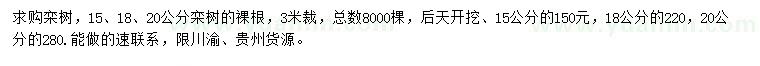 求购15、18、20公分栾树