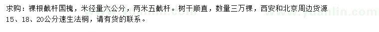 求购米径6公分国槐、15、18、20公分速生法桐