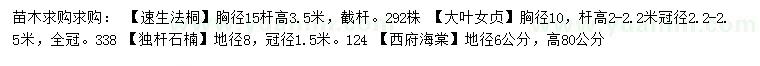 求购速生法桐、大叶女贞、独杆石楠等