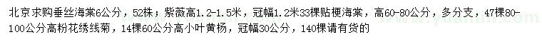 求购垂丝海棠、紫薇、贴梗海棠等