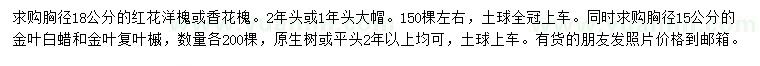 求购红花洋槐、香花槐、金叶白蜡等