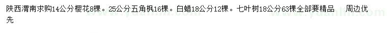 求购樱花、五角枫、白蜡等