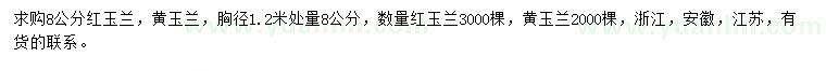 求购胸径1.2米处量8公分红玉兰、黄玉兰