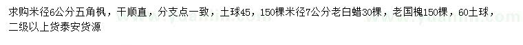 求购五角枫、老白蜡、老国槐