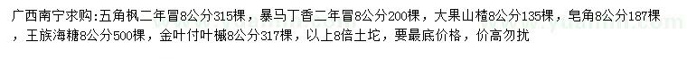 求购五角枫、暴马丁香、大果山楂等