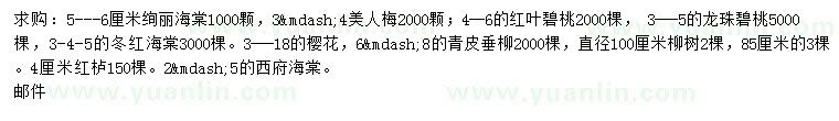 求购绚丽海棠、美人梅、红叶碧桃等