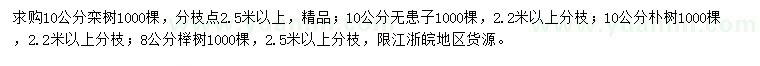 求购栾树、无患子、朴树等