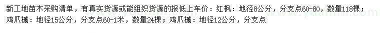 求购地径8公分红枫、12、15公分鸡爪槭