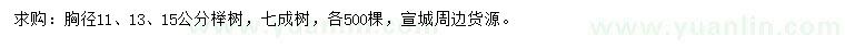 求购胸径11、13、15公分榉树