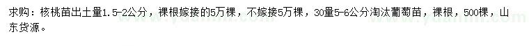 求购出土量1.5-2公分核桃苗、30量5-6公分葡萄苗